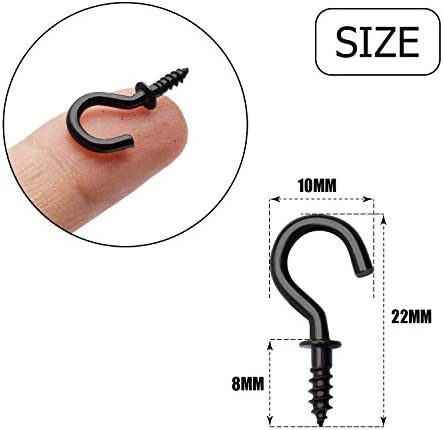100pcs 1/2inch Black Screw Cup Hooks Screw-in Ceiling Hooks Cup Hanging Hooks Light Hooks for Home and Office Use